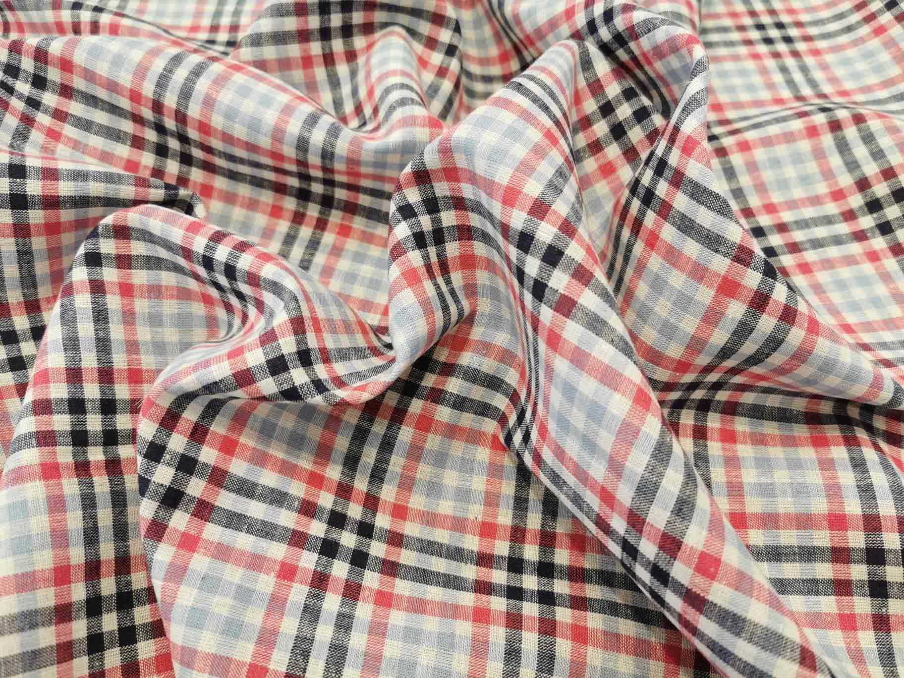 פשתן ויסקוזה משובץ תכלת