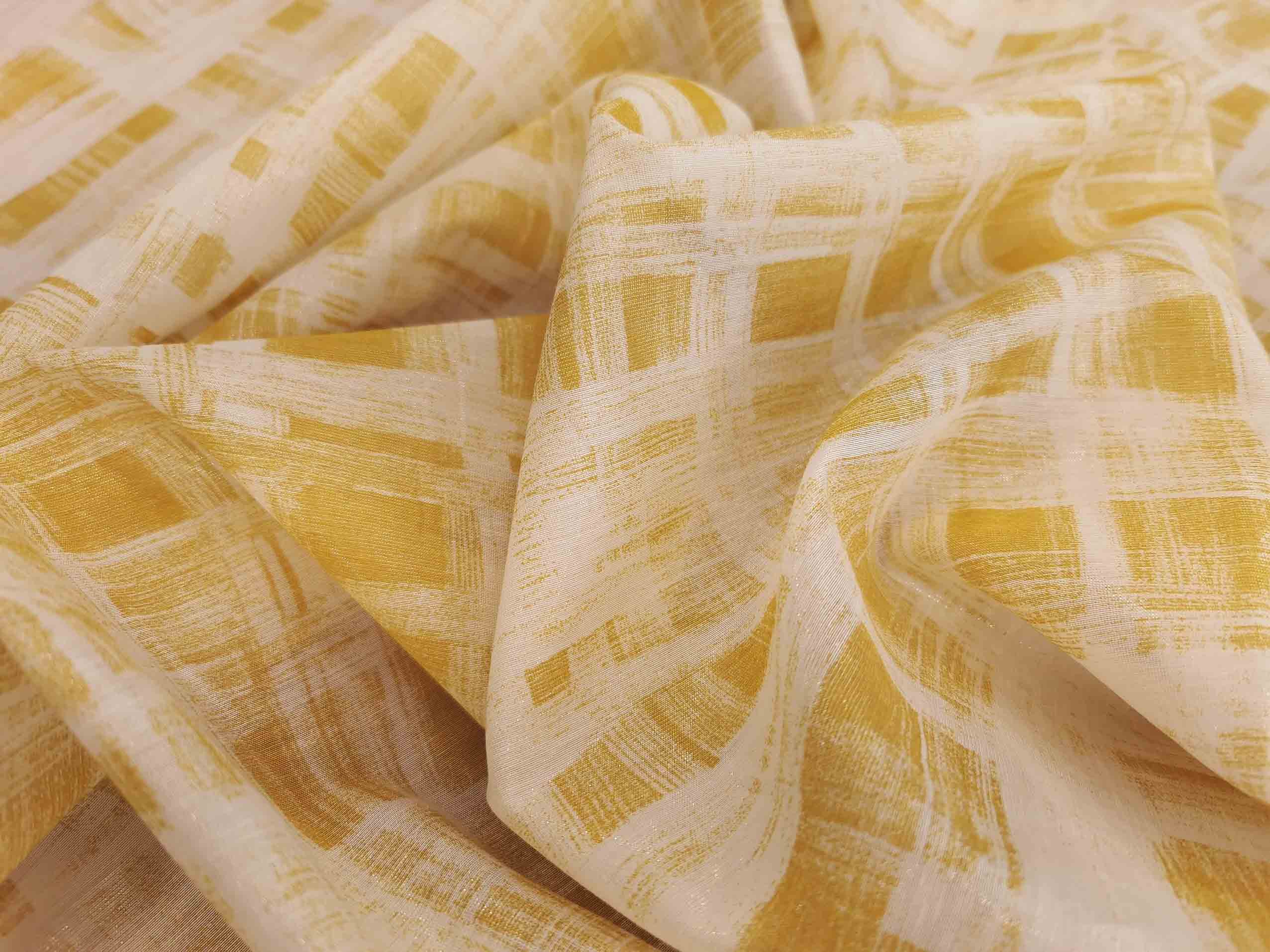 ווהל אורגנדין כותנה משי בהדפס מלבנים אמורפיים צהוב