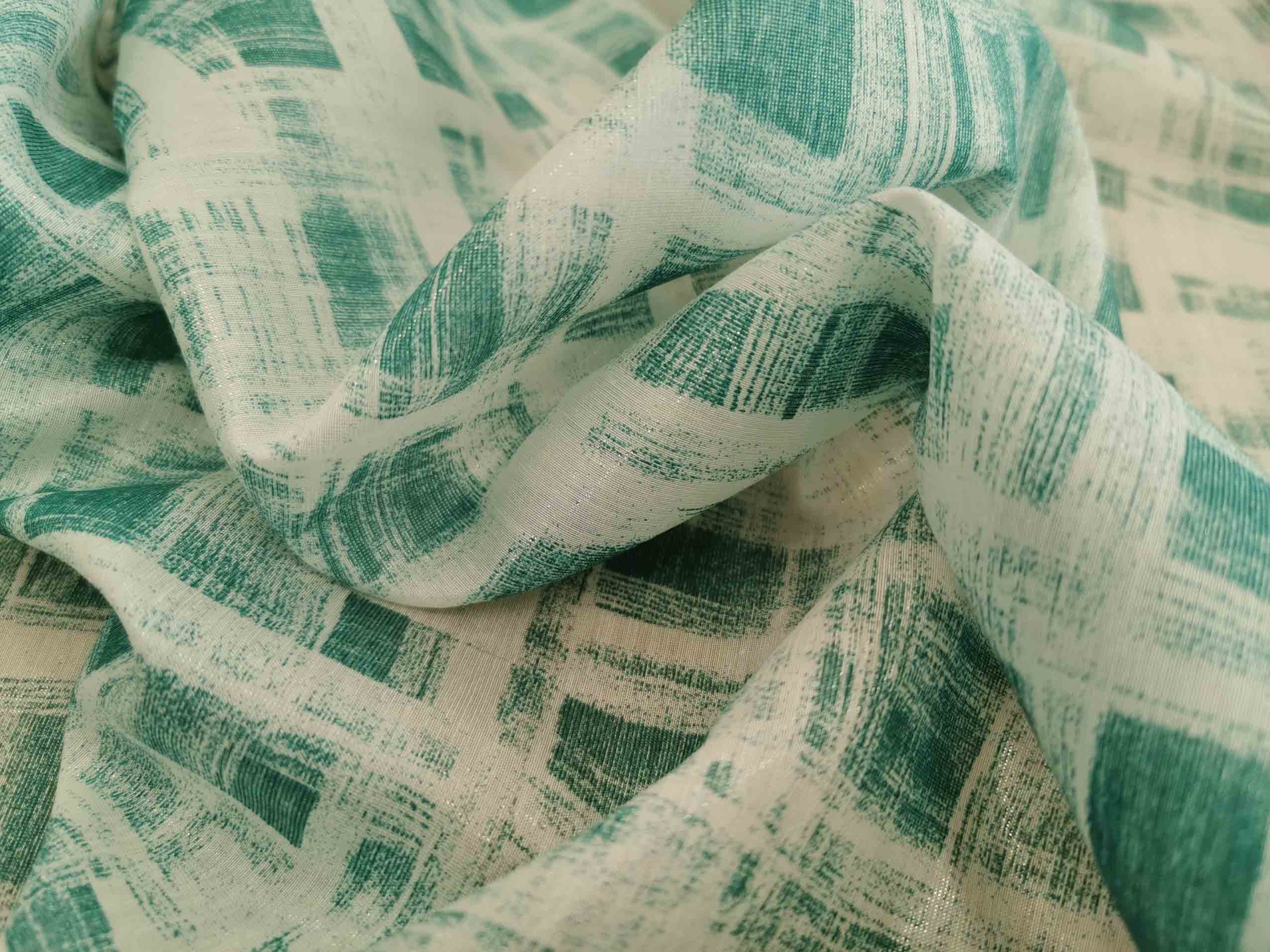 ווהל אורגנדין כותנה משי בהדפס מלבנים אמורפיים ירוק