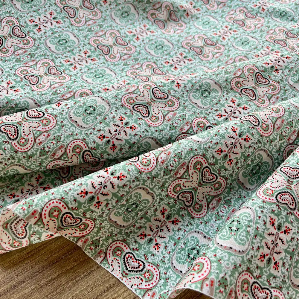 אריג כותנה אתני ירוק מנטה