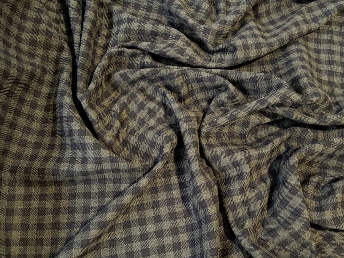 פלנל משובץ 100% כותנה זית