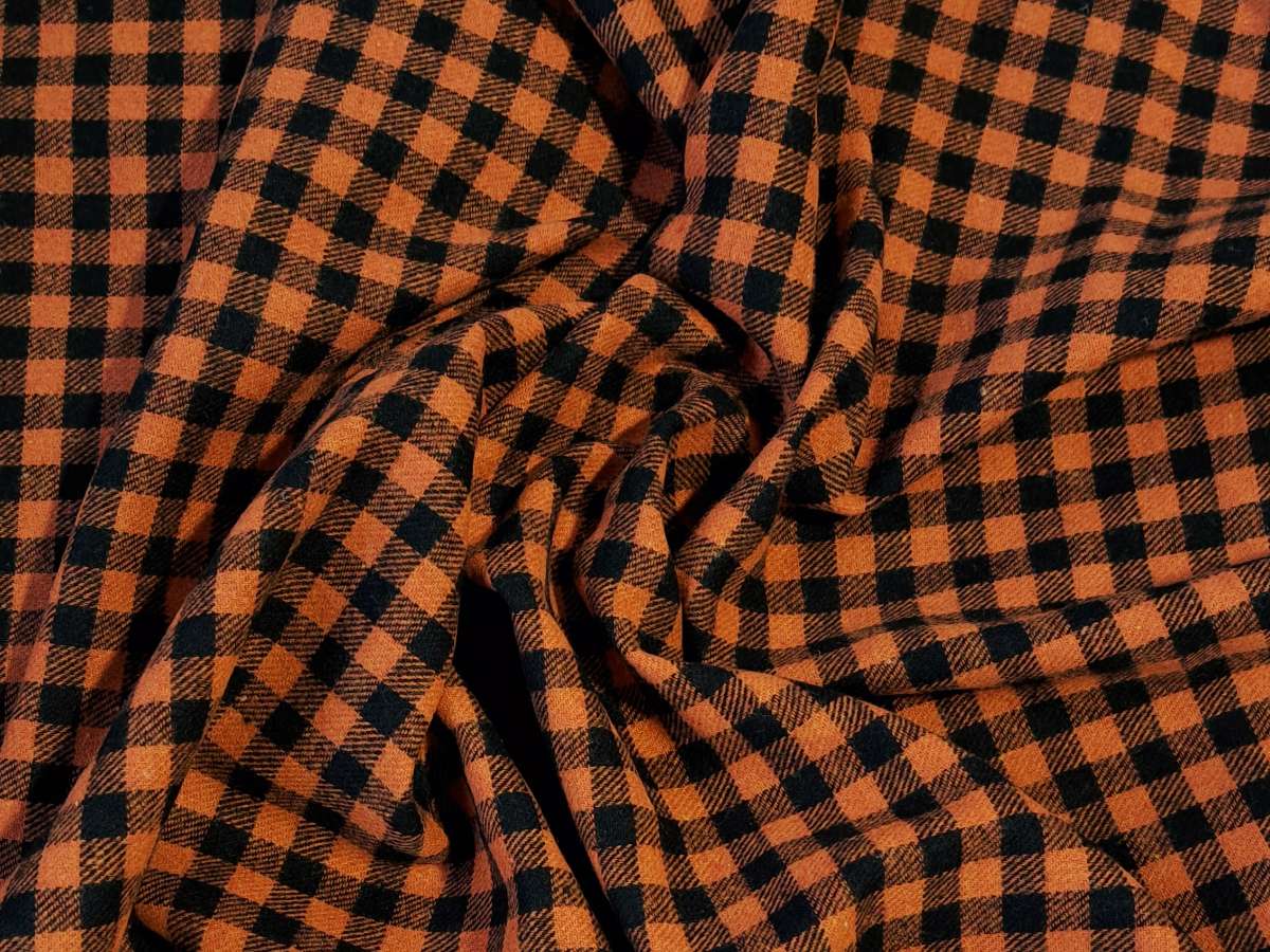 פלנל משובץ 100% כותנה כתום