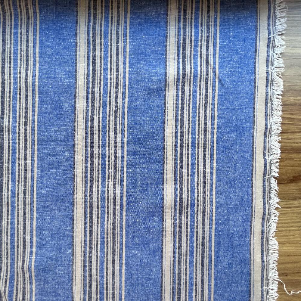 פשתן וינטג' משופשף פסים כחול