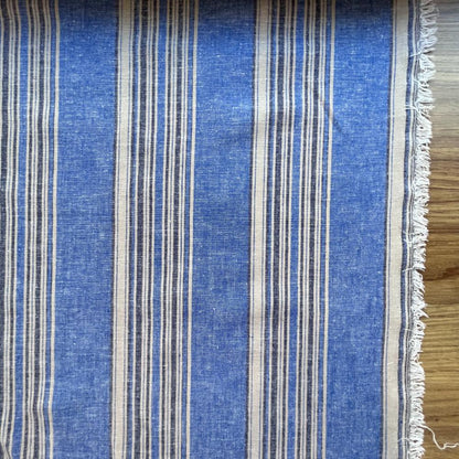 פשתן וינטג' משופשף פסים כחול