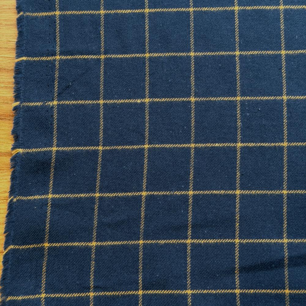 פלנל כותנה כחול עם פס זיגזג צהוב