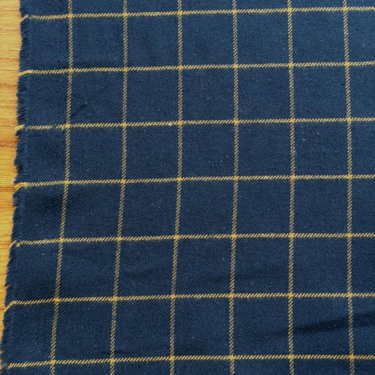 פלנל כותנה כחול עם פס זיגזג צהוב