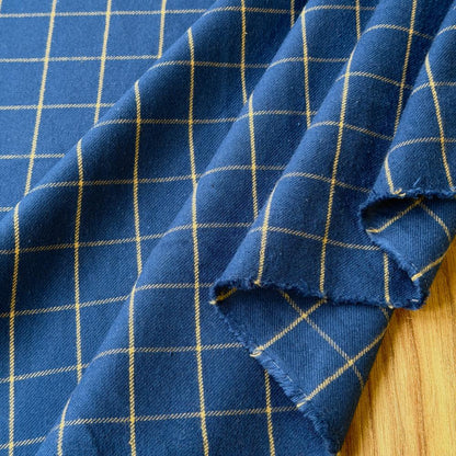 פלנל כותנה כחול עם פס זיגזג צהוב