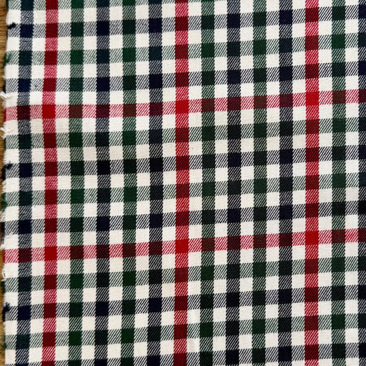 כותנה פלנל משבצת קטנה בגווני ירוק/כחול/אדום