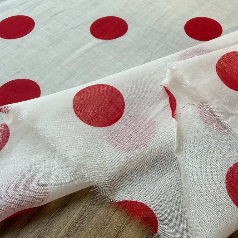 אריג ווהל כותנה נקודות גדולות אדום-לבן